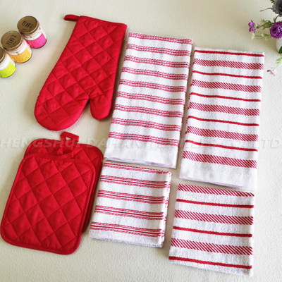 357 Yarn-dyed cotton towels+glove+potholder,7packs.