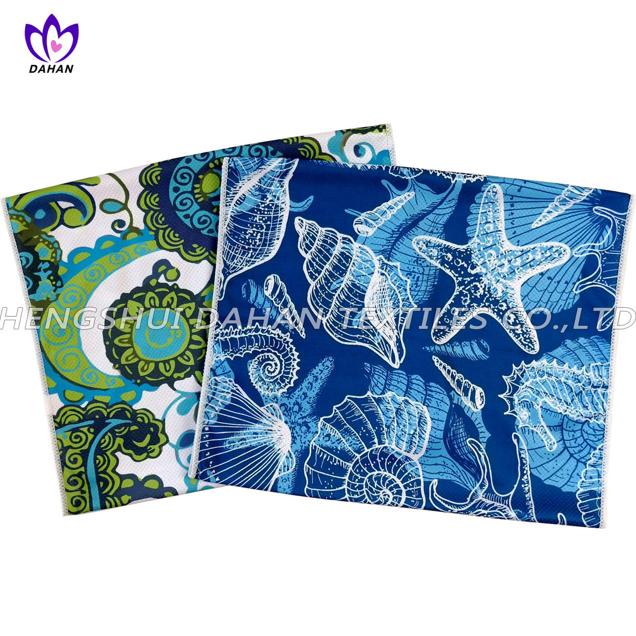 Microfiber cooling towel with printing.