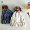 Knitting hat with wool ball.