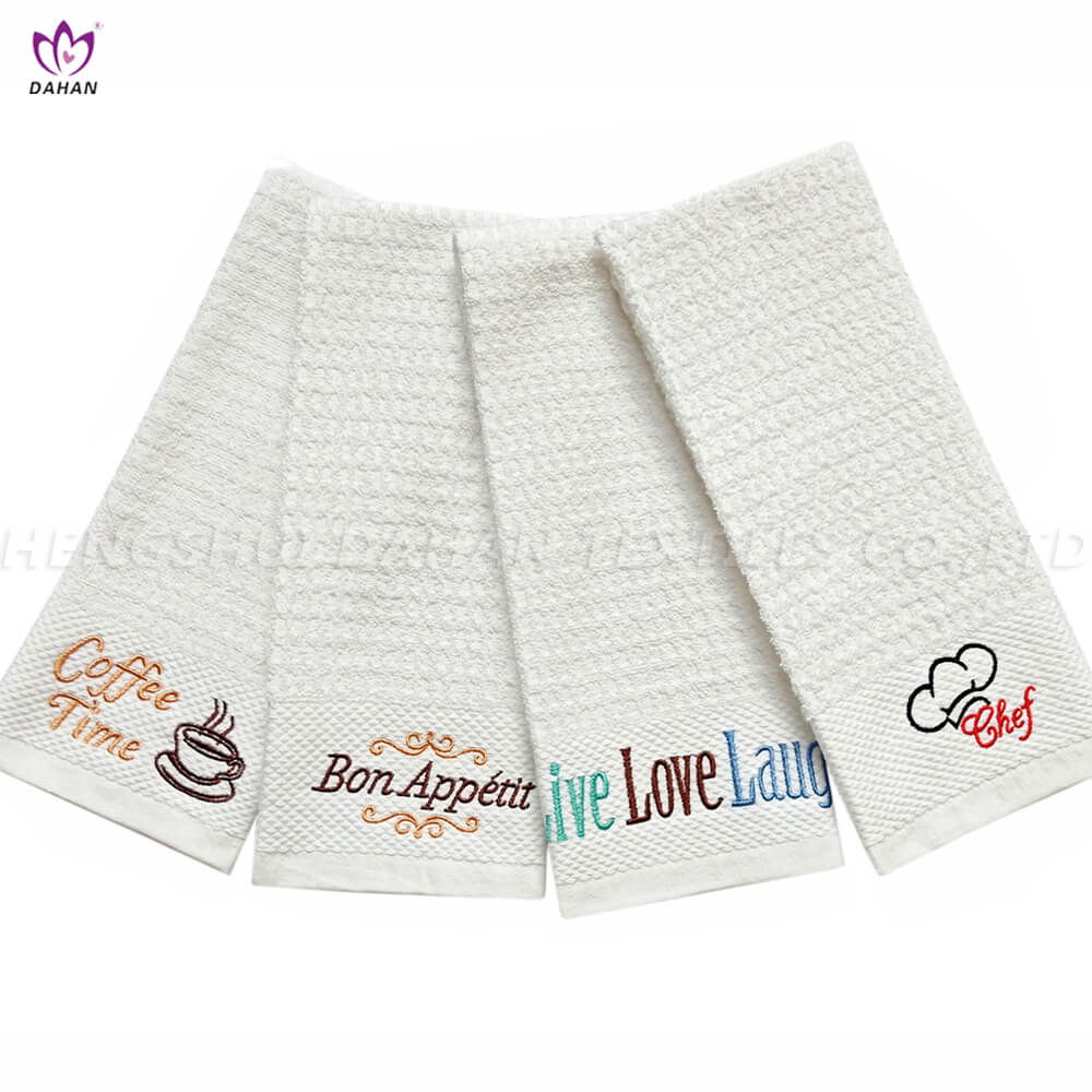 100% Cotton waffle embroidered kitchen towel​.
