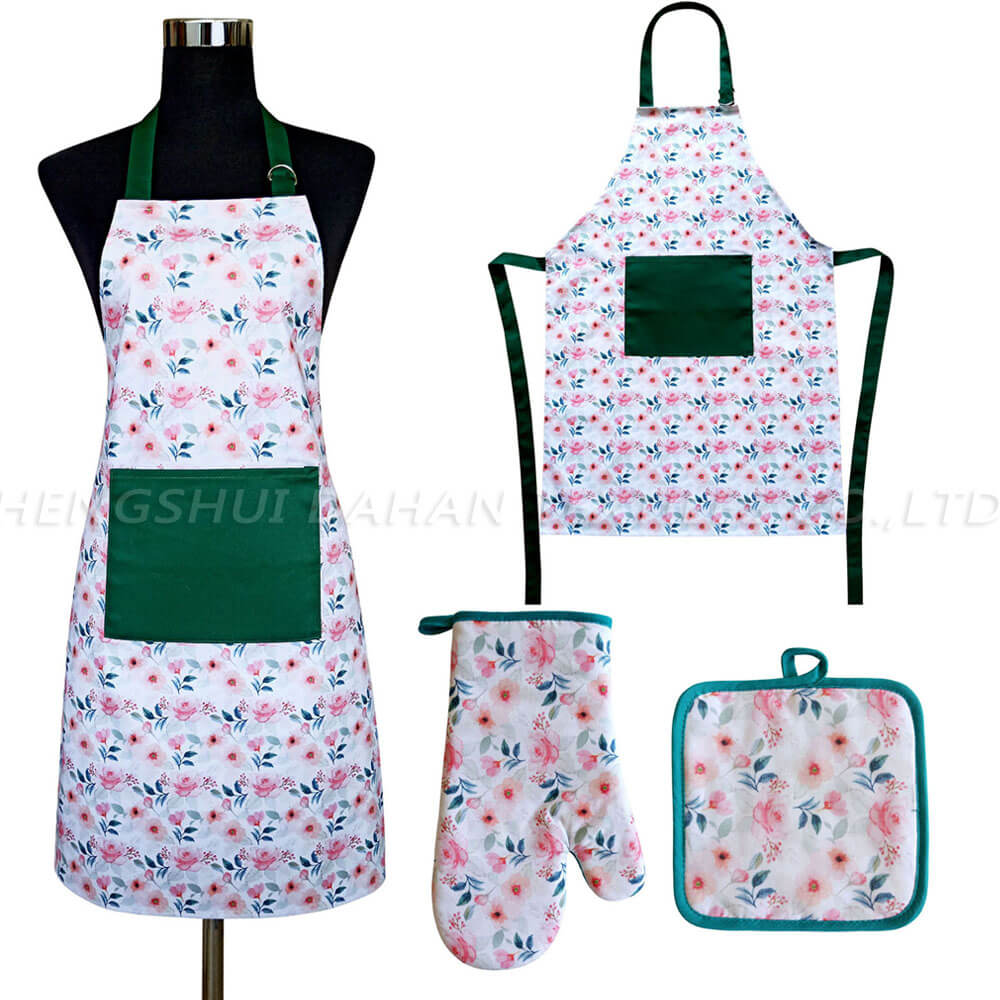 AGP163 Printing apron+glove+pot holder 3-pack.